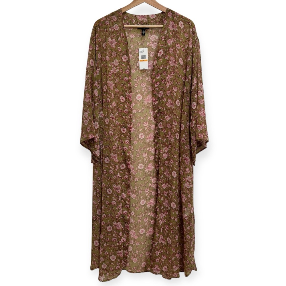 Jessica Simpson Blaine Botanical Dots Floral Bell Sleeve Duster Kimono Small NWT